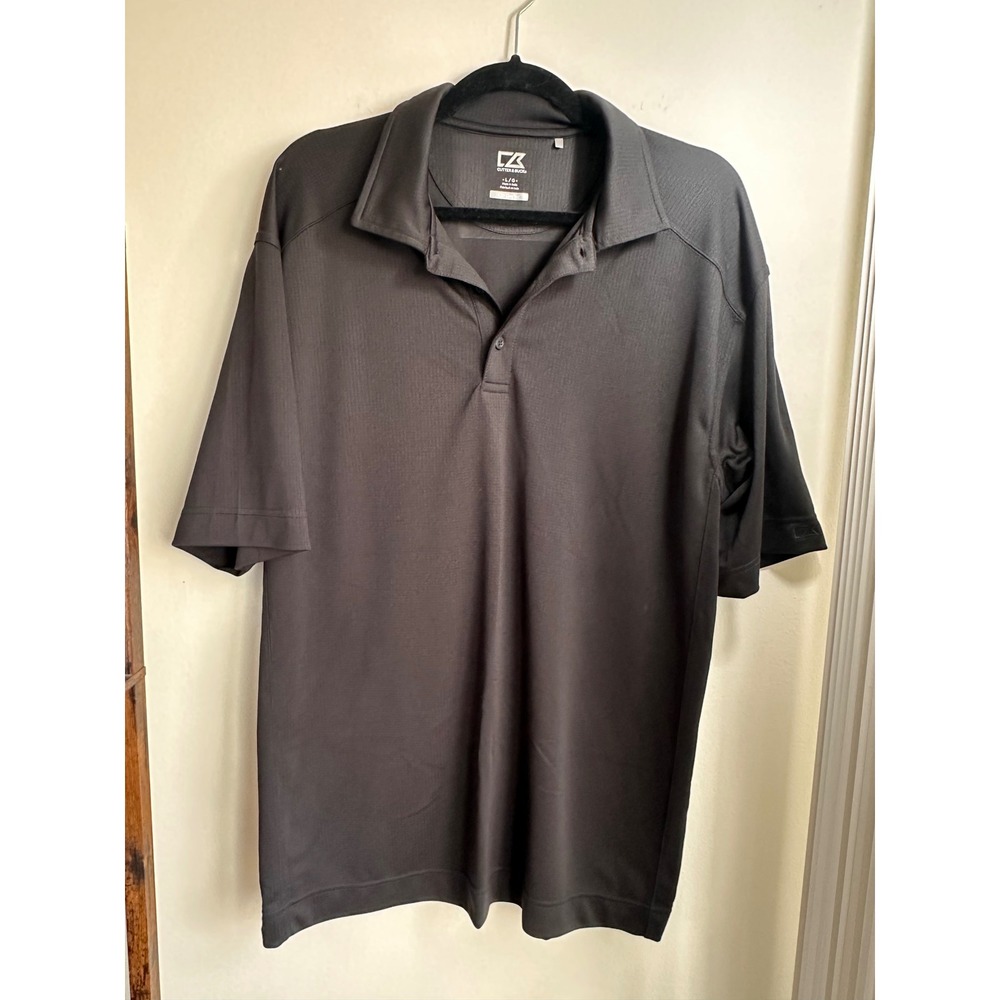 Cutter Buck Mens Large Black DryTec Golf Polo Shirt Short Sleeve Performance